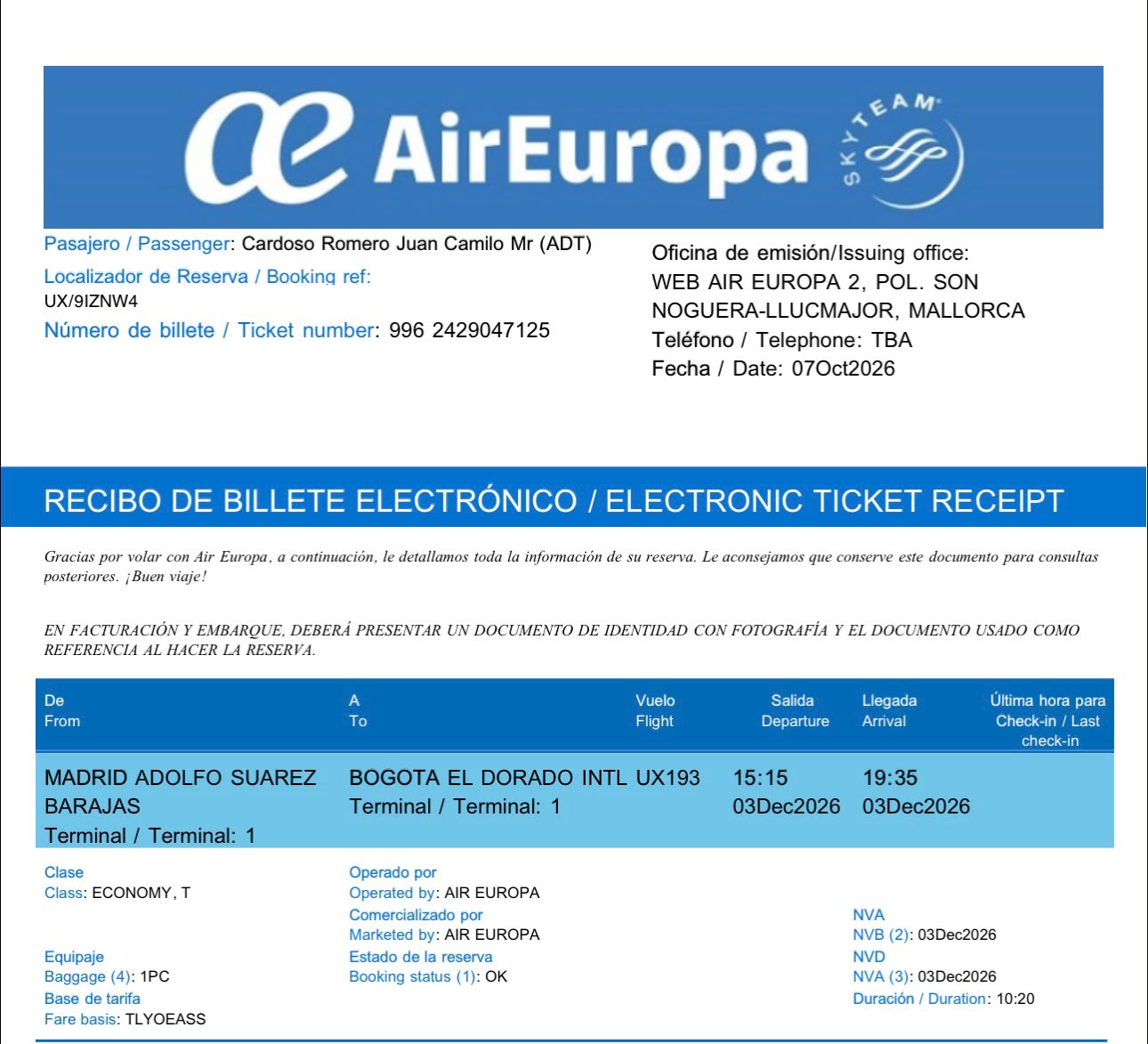 Ticket de viaje